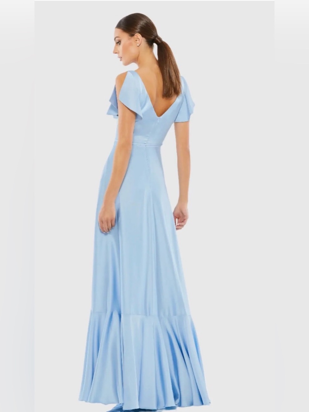 Mac Duggal Powder Blue V-Neck Flutter Sleeve Maxi Gown - Picture 2 of 8